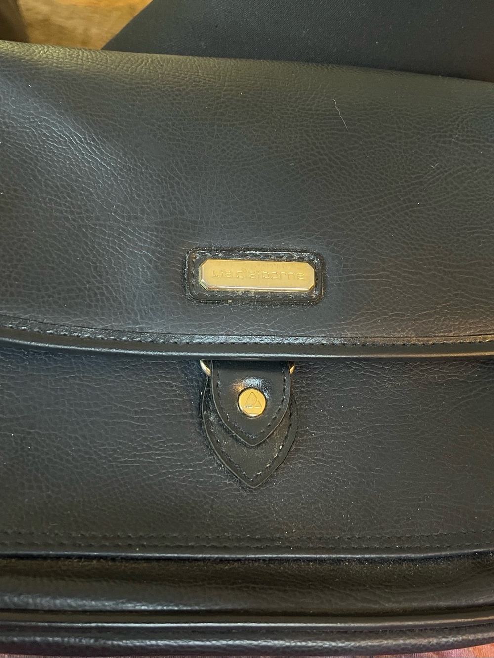 Liz Claiborne Black Leather Crossbody Bag with Gold Hardware